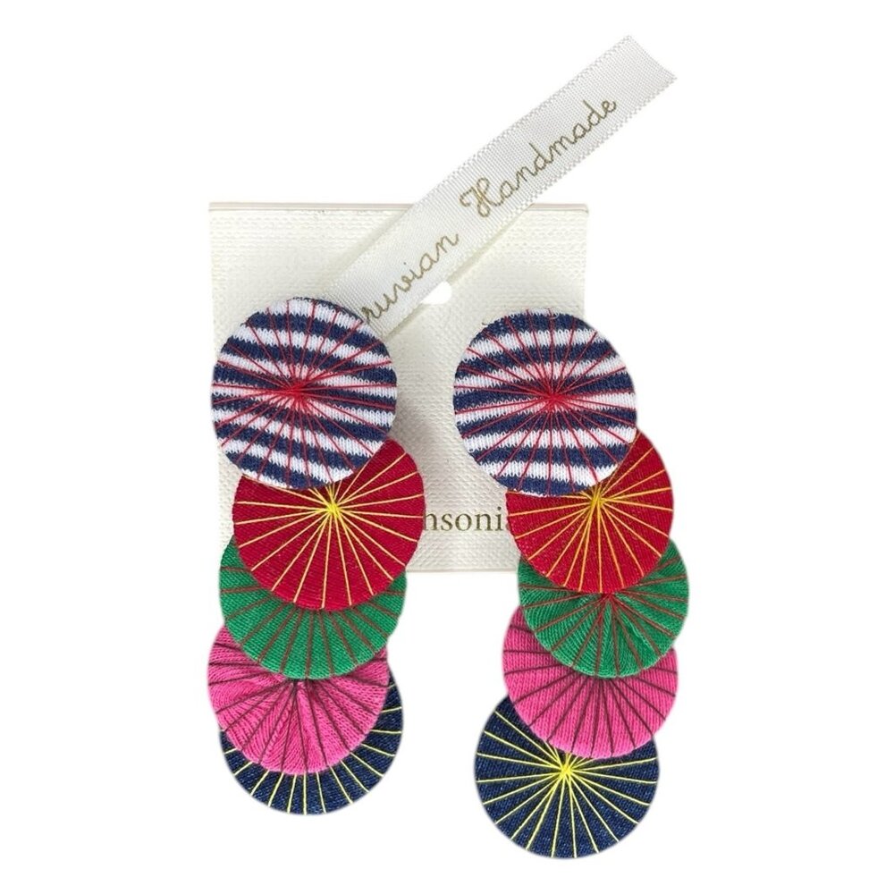 Peruvian Handmade Earrings NWT - Colorful Threaded Platillos - Unique
